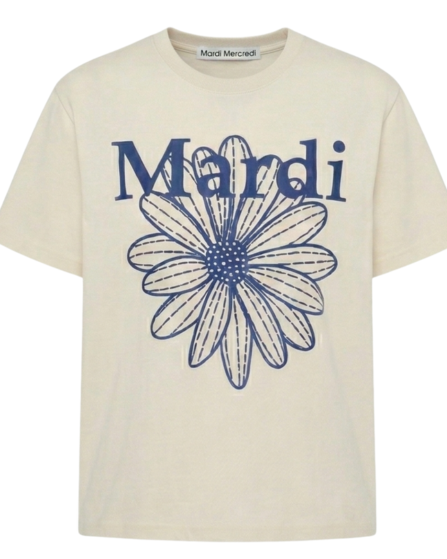 Mardi Mercredi - Tshirt Flowermardi NEEDLEWORK_Lightbeige Blue - T-Shirts - Korean Fashion | 4982-Studio