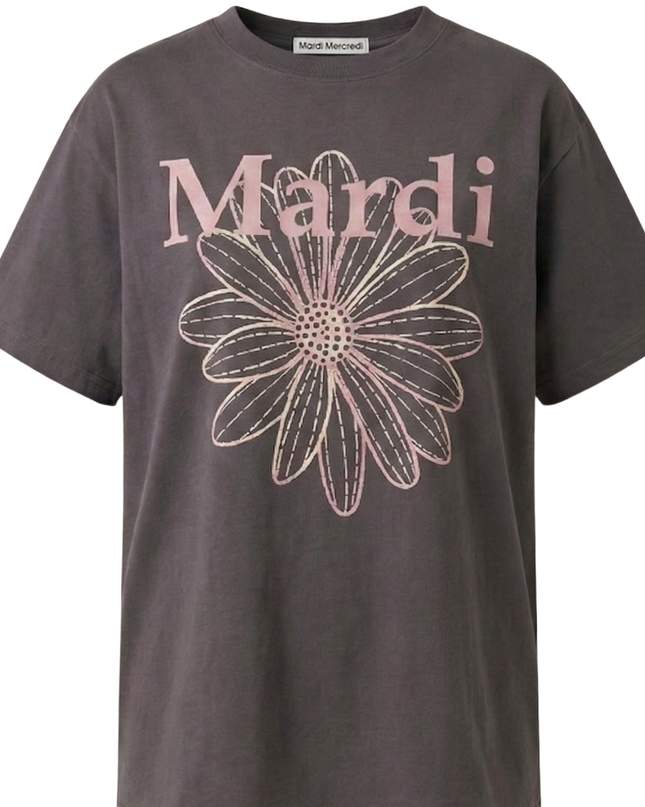 Mardi Mercredi - Tshirt Flowermardi NEEDLEWORK_Charcoal Pink - T-Shirts - Korean Fashion | 4982-Studio